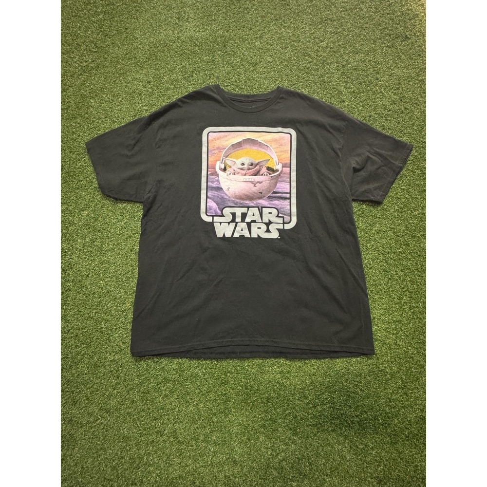 Star Wars Grogu Baby Yoda T-Shirt Mens 2XL Black Cotton Crew Neck‎ Short Sleeve